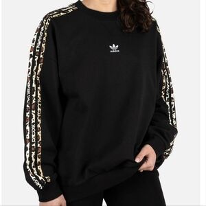 Adidas Black CrewNeck Sweater with Leopard Print Accents